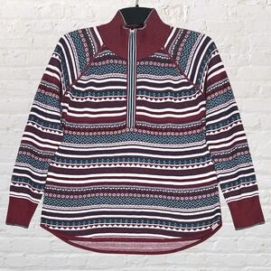 Eddie Bauer Engage Fair Isle Ruby 1/4 Zip Sweater Size L Mock Neck Winter Hiking